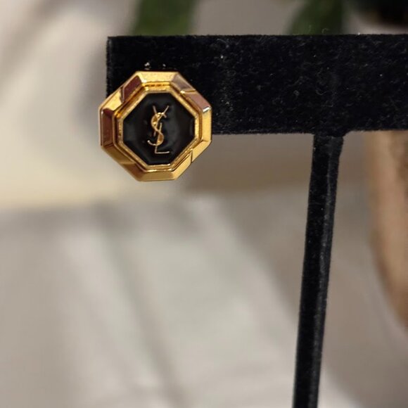 Beautiful YSL Gold Tone / Black Earrings with YSL pouch - Picture 12 of 16